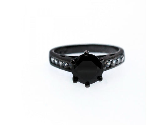 Black 925 Sterling Silver Spinel & CZ Ring Size 9.25