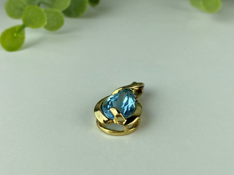 925 Sterling Silver Gold Plated Blue Spinel Pendant