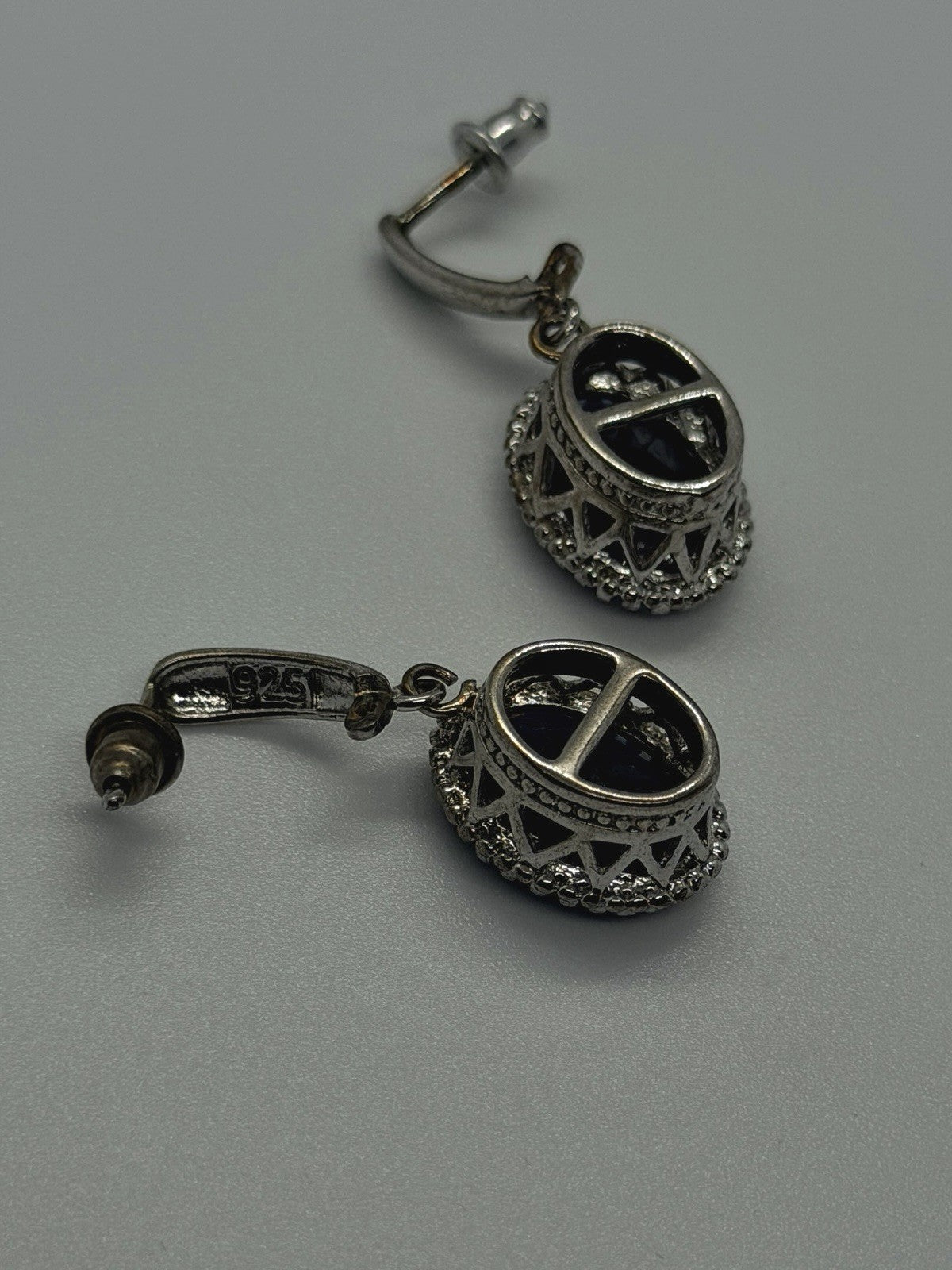 Elegant 925 Sterling Silver Oval Blue Sapphire Drop Earrings
