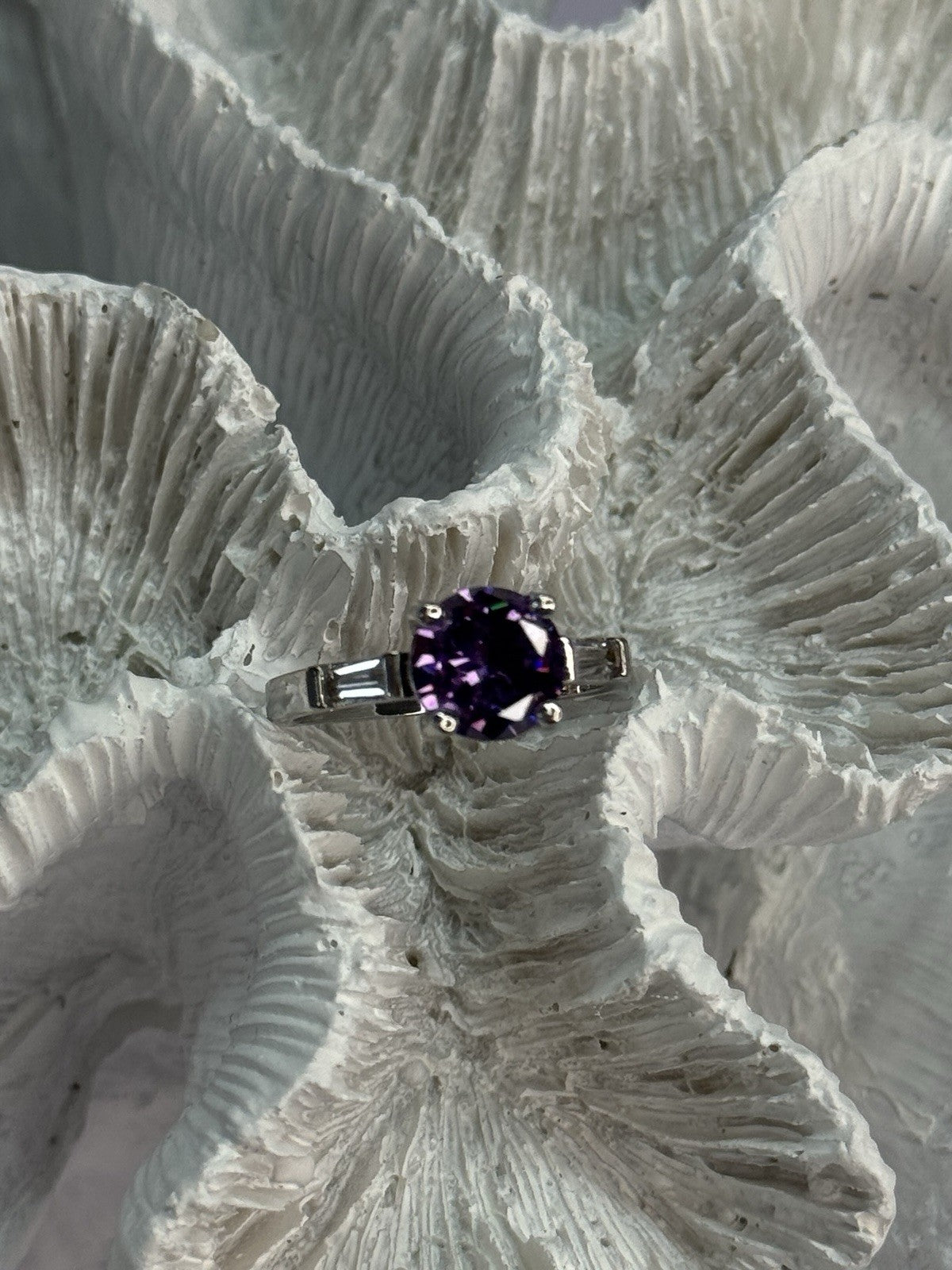 925 Sterling Silver Purple & White Spinel Ring Size 6.5