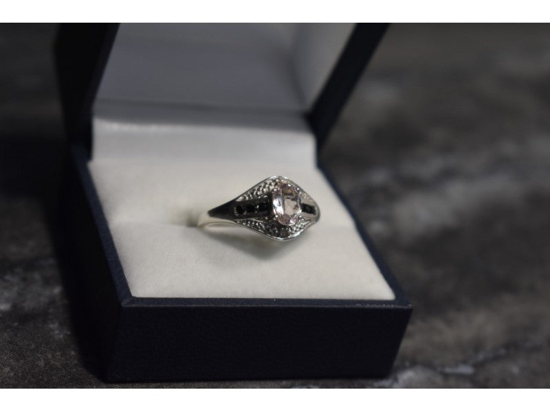 925 Sterling Silver Morganite & Jewelry Glass Ring Size 8