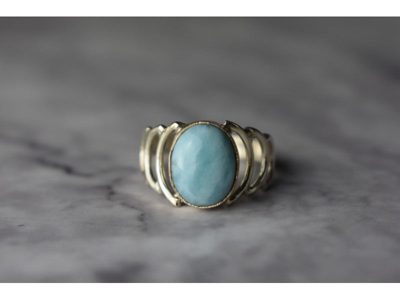 925 Sterling Silver Larimar Ring Size 7