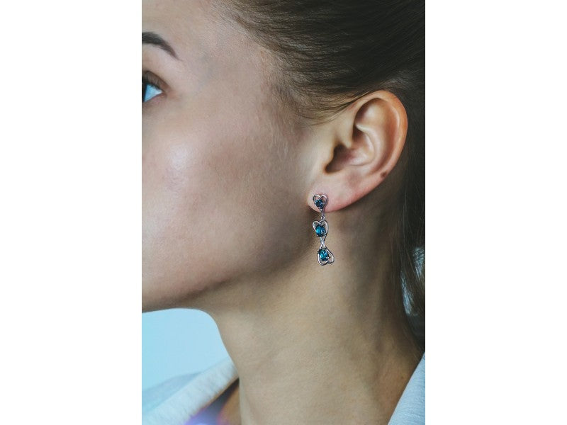 925 Sterling Silver Aquamarine "Hearts" Earrings