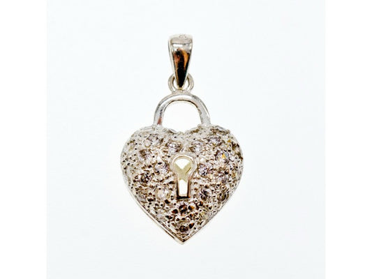 925 Sterling Silver CZ Heart Lock Pendant