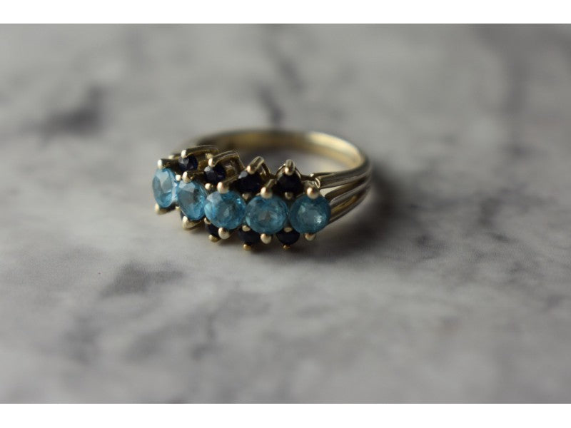 925 Sterling Silver Blue Spinel & Sapphires Ring Size 6.75