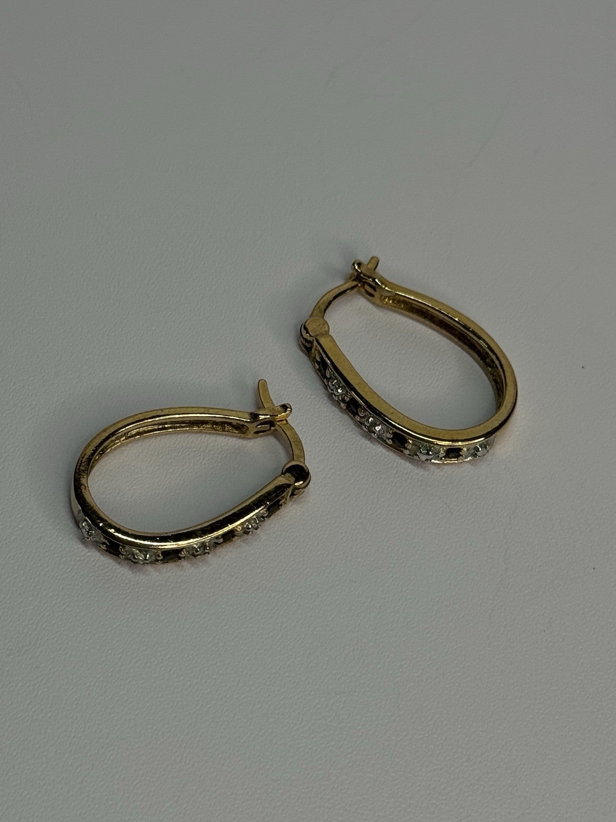925 Sterling Silver Gold Plated Sapphire & Diamond Earrings Length 0.8 Inch