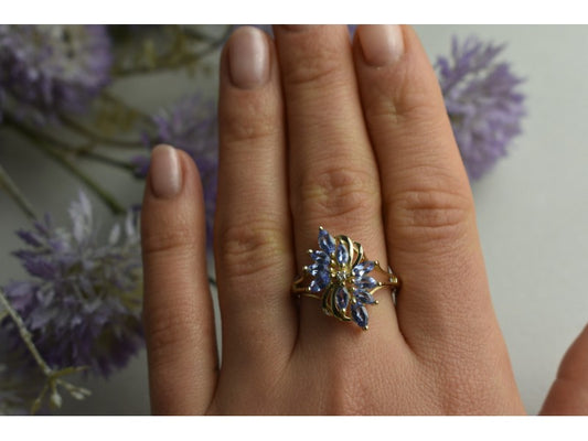14K Yellow Gold Tanzanite & Diamond Ring Size 10