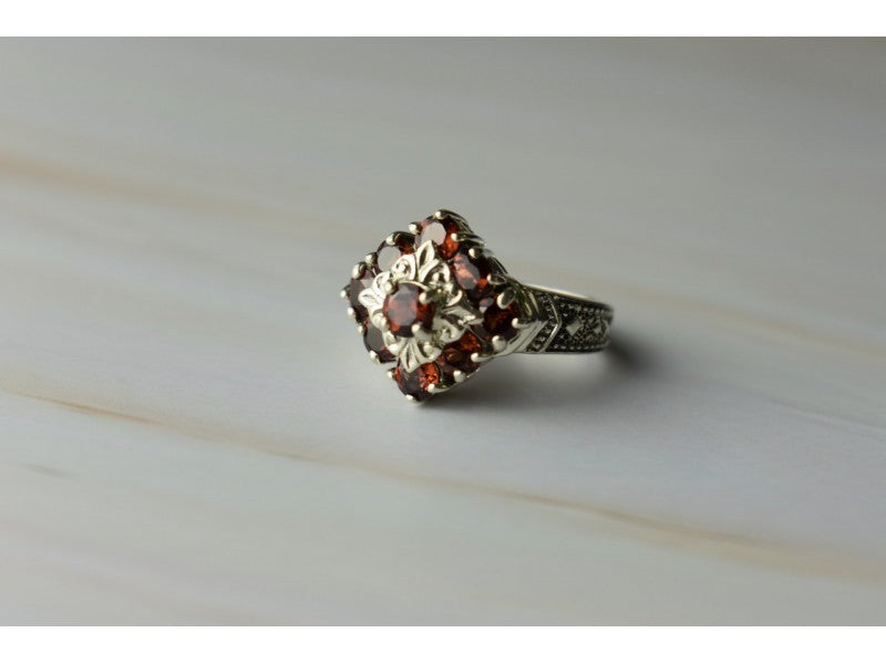 925 Sterling Silver Almandine Ring Size 5