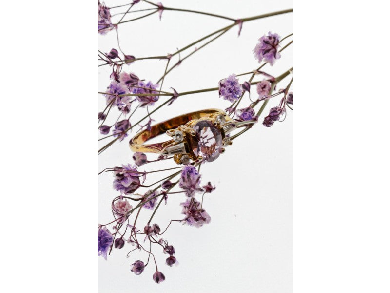 925 Sterling Silver Gold Plated Iolite & CZ Ring Size 8