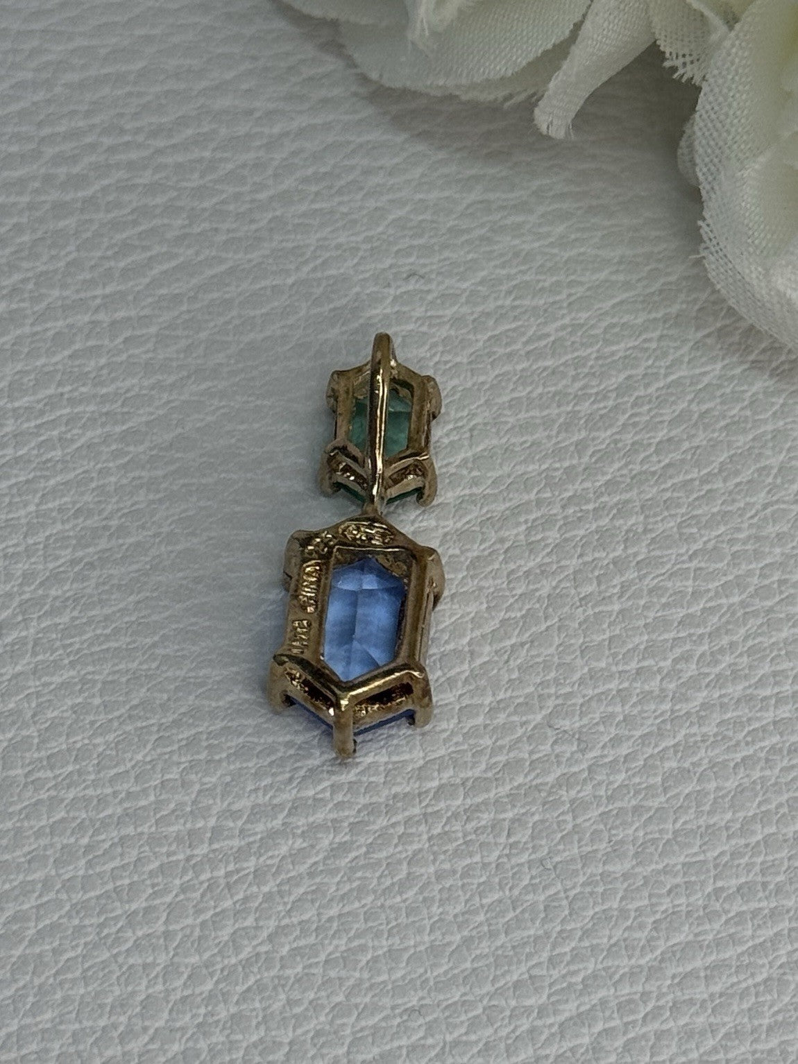 925 Sterling Silver Gold Plated Topaz & Emerald Pendant Length 0.88 Inch