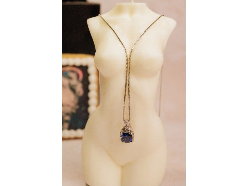 925 Sterling Silver Sapphire & Diamond Chain With Pendant