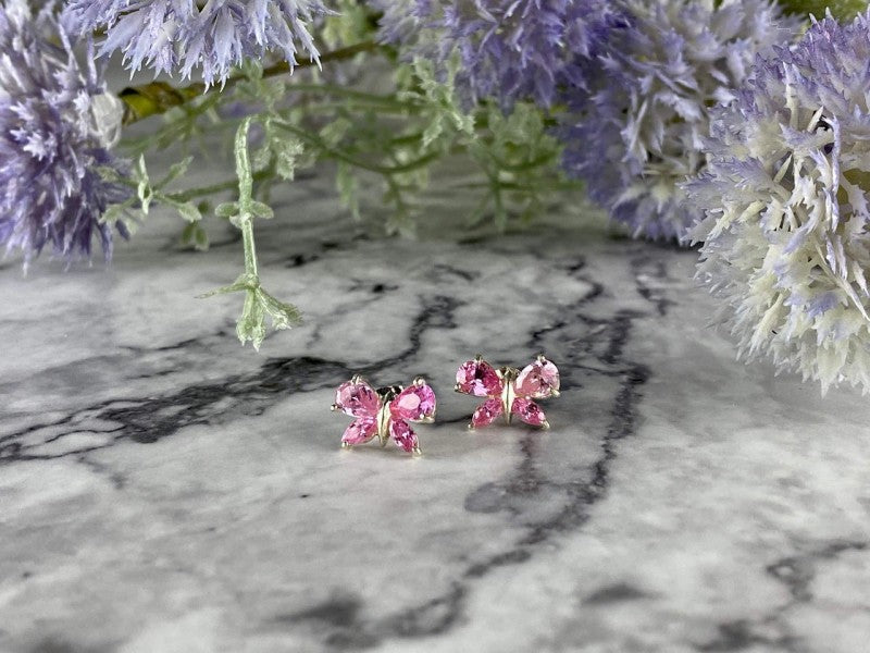 925 Sterling Silver Pink CZ "Butterfly" Stud Earrings Italy