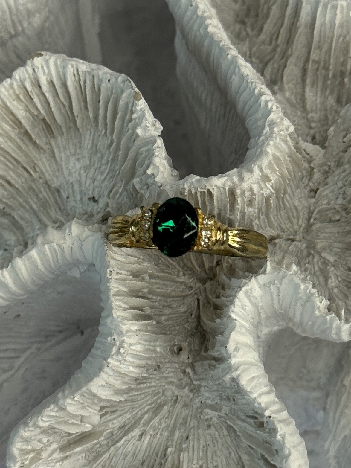 Gold Plated Green CZ Ring Size 9