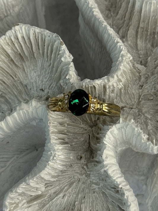Gold Plated Green CZ Ring Size 9