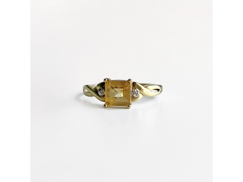 10K Yellow Gold Tourmaline & Diamonds Ring Size 8
