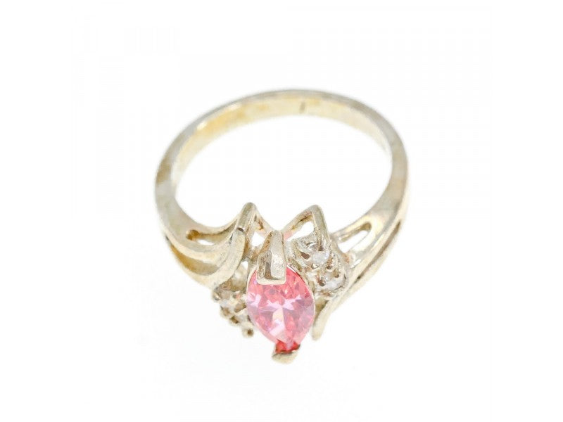 925 Sterling Silver Pink & White CZ Ring Size 7
