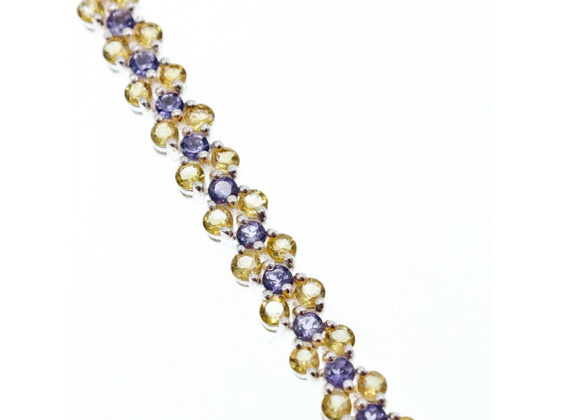 925 Sterling Silver Citrine & Amethyst Bracelet Size 7.5 IN