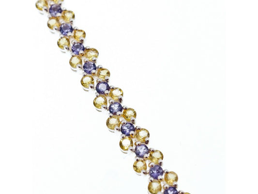 925 Sterling Silver Citrine & Amethyst Bracelet Size 7.5 IN