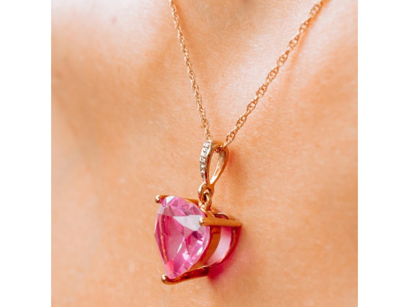 10K Yellow Gold Pink Sapphire & Diamond Pendant