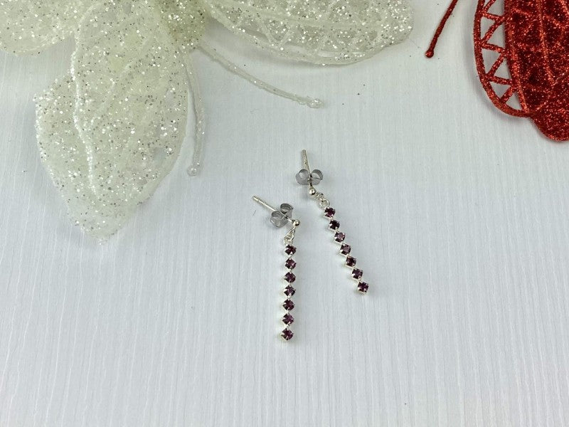 925 Sterling Silver Almandine Stud Earrings