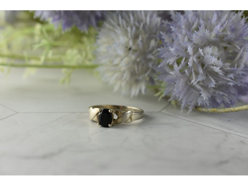 925 Sterling Silver Black Spinel Ring Size 8.5