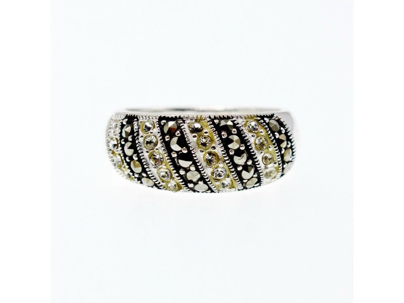 925 Sterling Silver CZ & Marcasites Ring Size 8