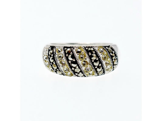 925 Sterling Silver CZ & Marcasites Ring Size 8