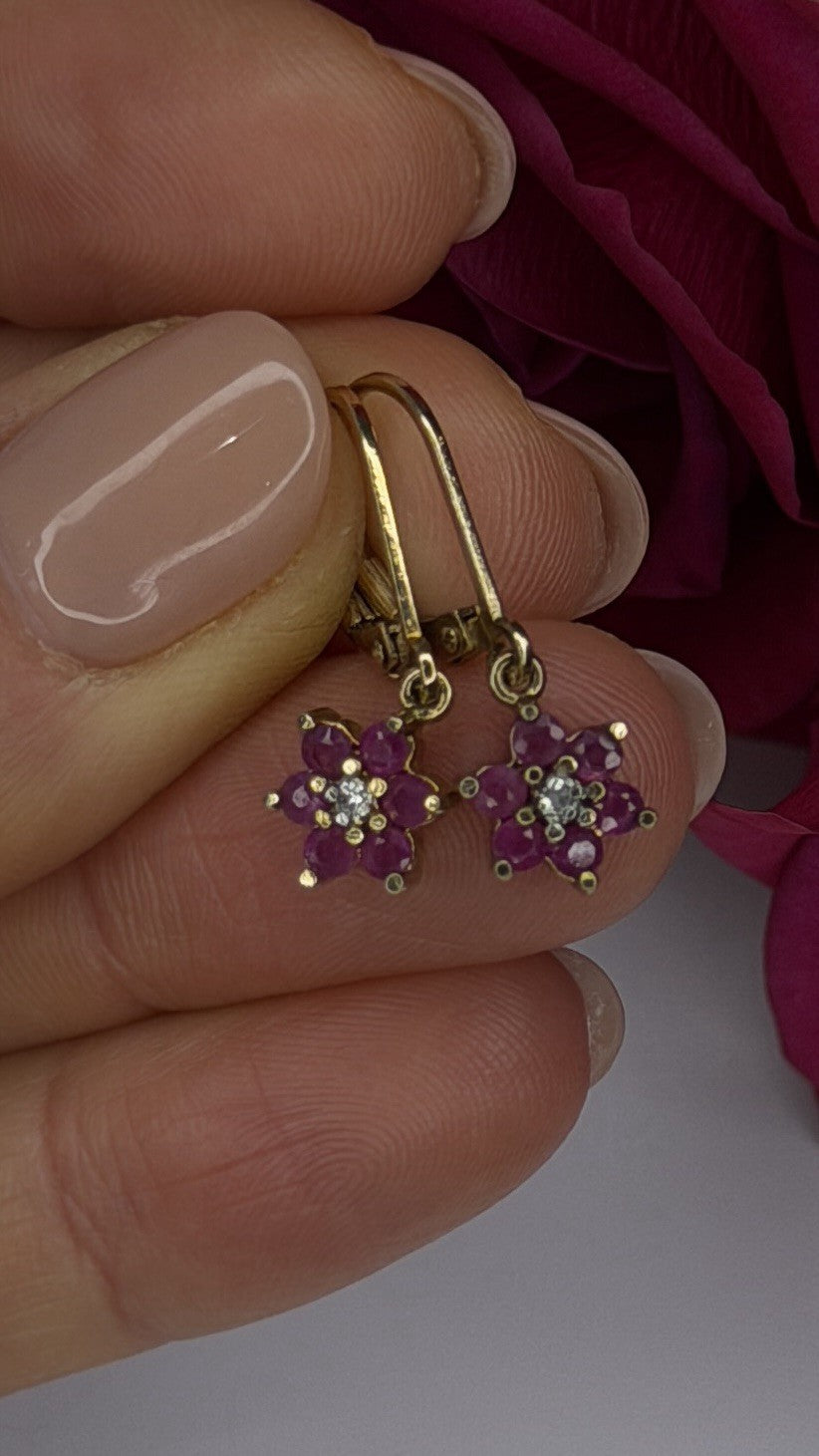 Flower 925 Sterling Silver Gold Plated Pink & White Topaz Earrings