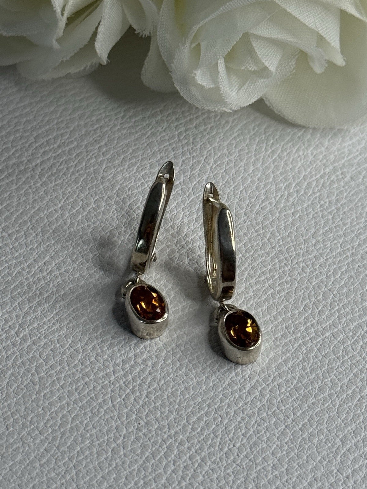 925 Sterling Silver Hessonite Earrings Length 1 Inch