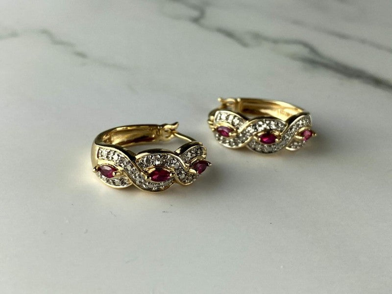 925 Sterling Silver Gold Plated Pink Topaz Earrings