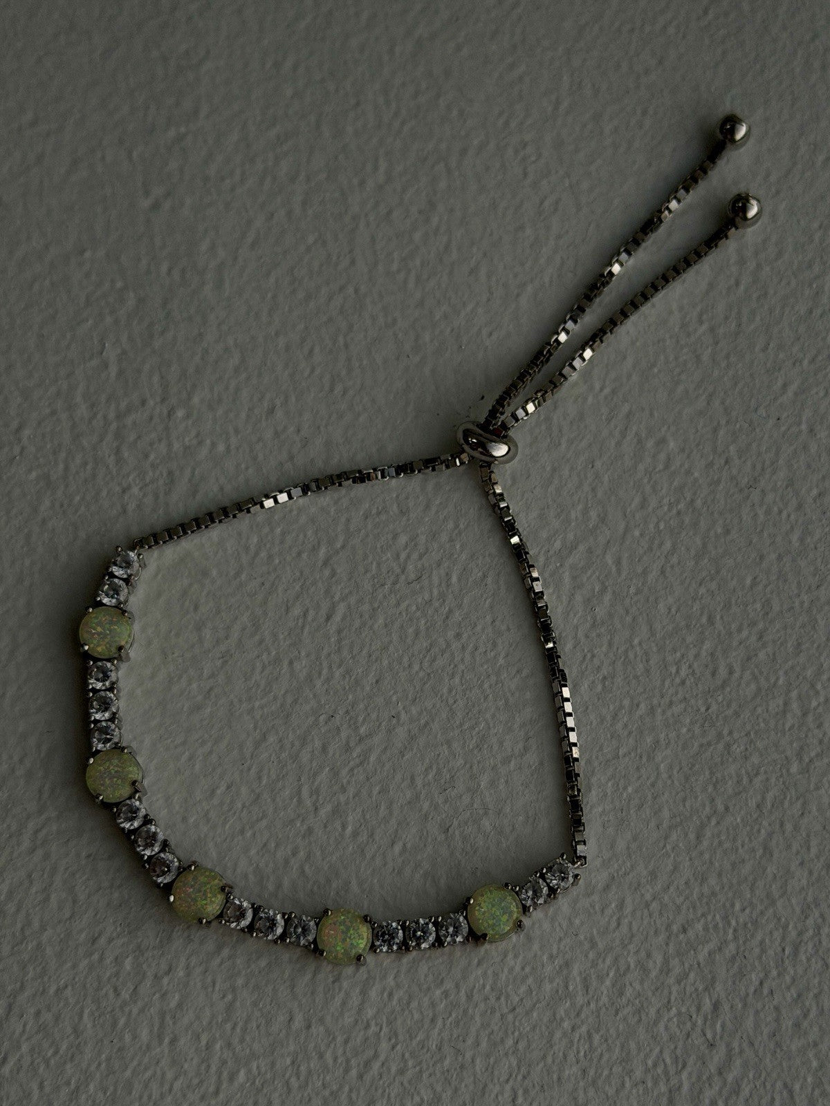 Adjustable 925 Sterling Silver Opal & Beryl Bracelet