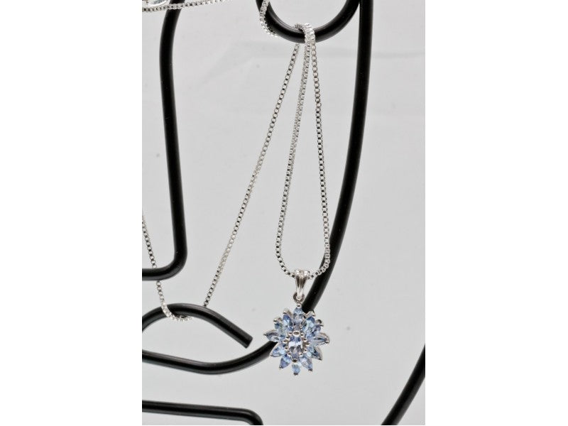 925 Sterling Silver Tanzanites "Flower" Chain With Pendant