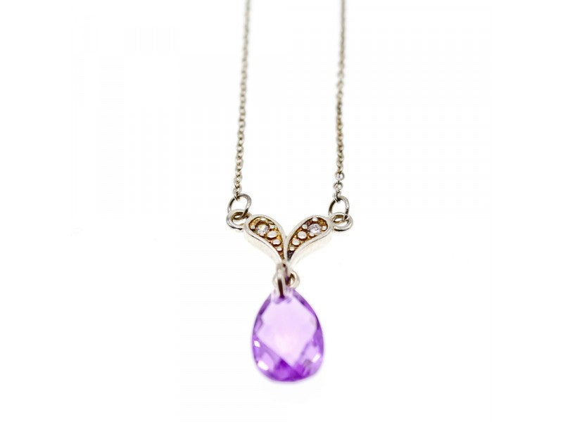 925 Sterling Silver Amethyst & CZ Necklace Pendant