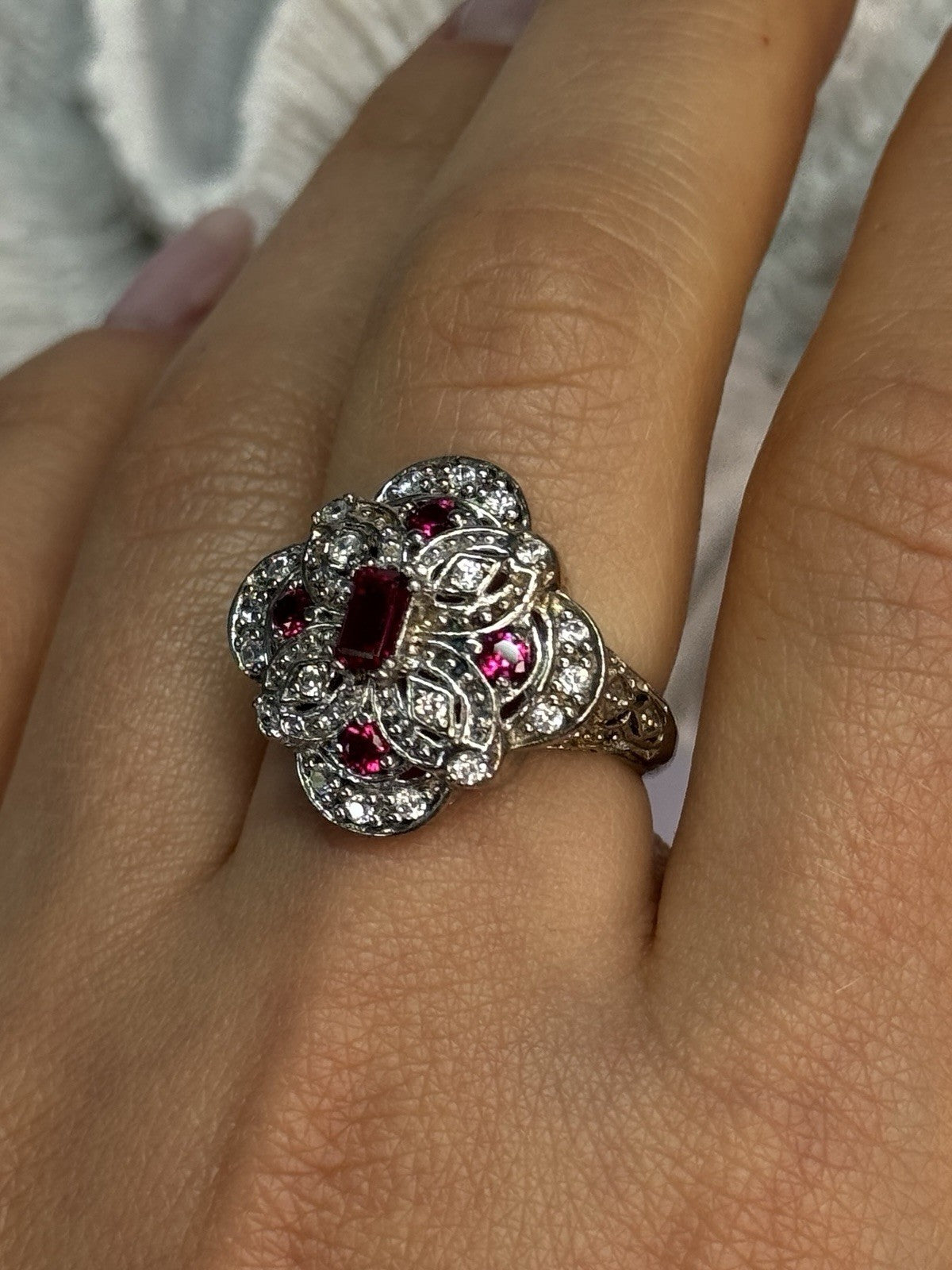 925 Sterling Silver Pink Spinel Ring Size 5