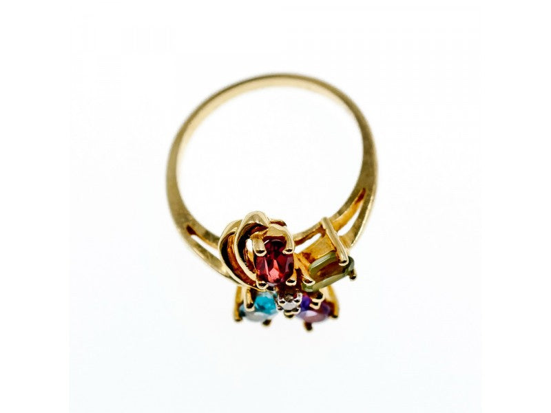 10K Yellow Gold Amethyst, Garnet, Topaz, Peridot & Diamond Ring Size 6.25
