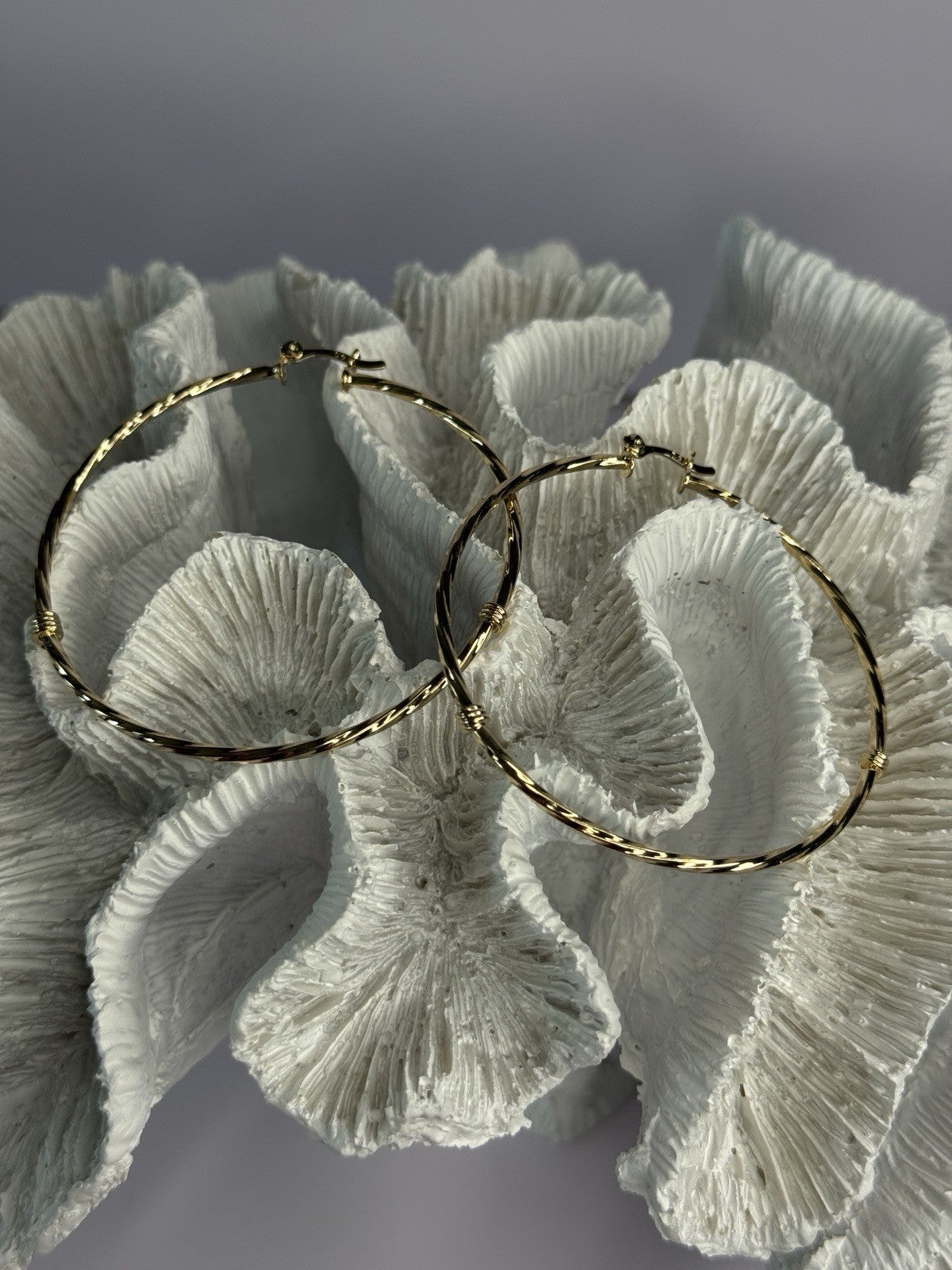 Large Hoop Gold Plated Earrings Length 2.40 Inch