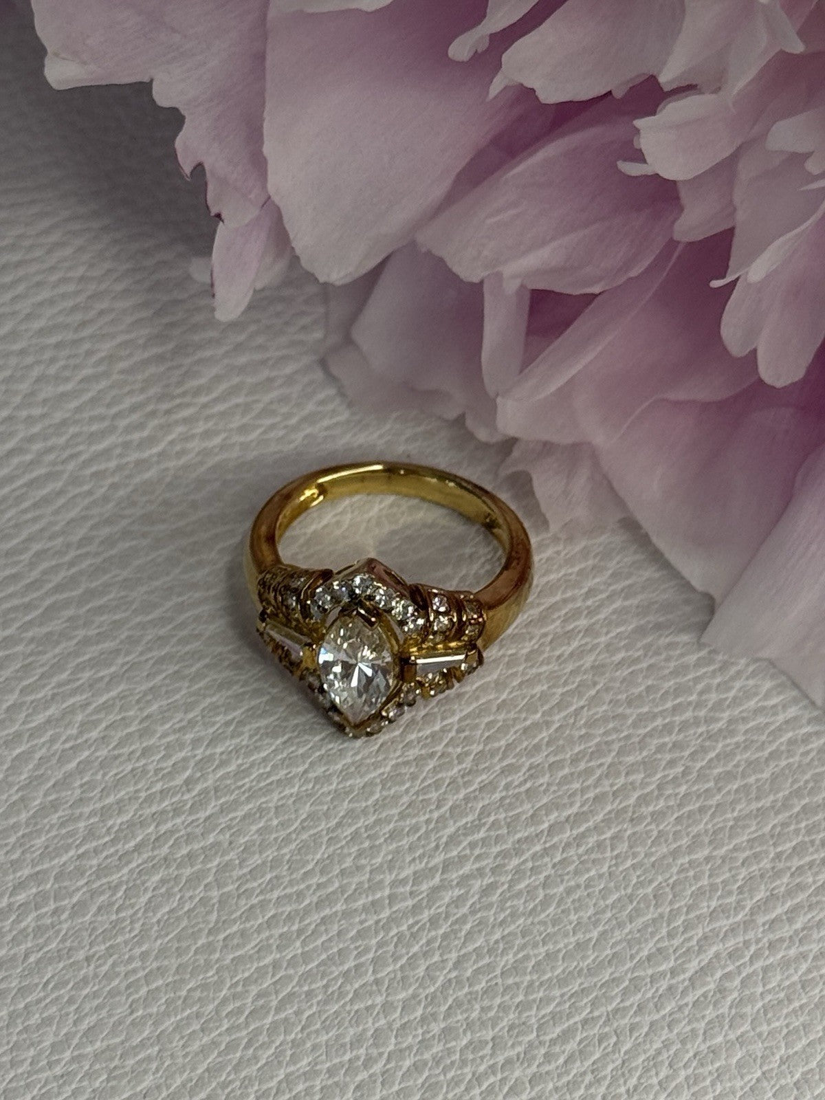 925 Sterling Silver Gold Plated CZ Ring Size 5