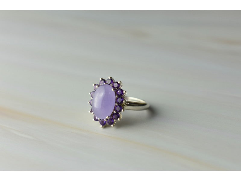 925 Sterling Silver Amethyst Quartz & Purple Tourmaline Ring Size 6.75