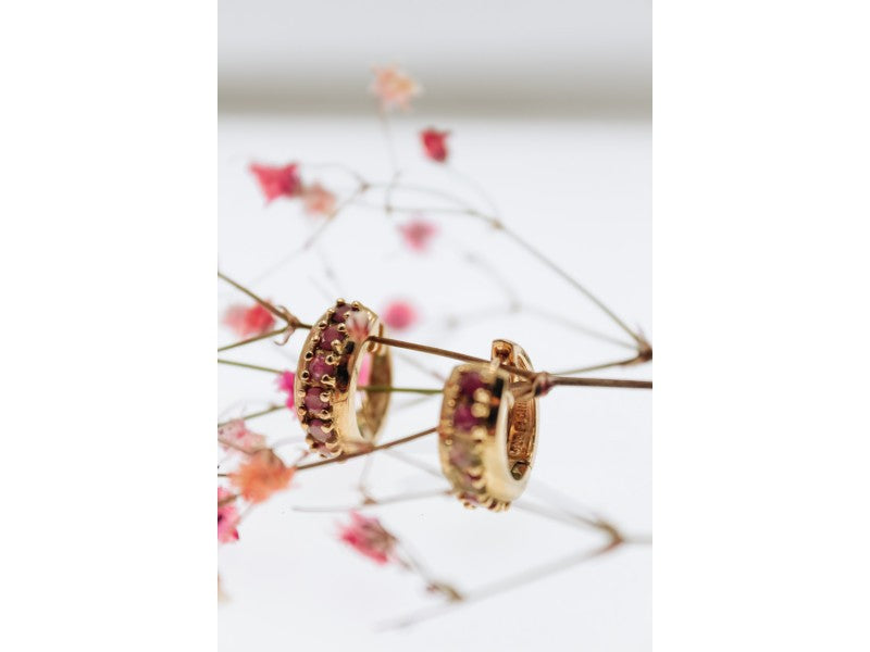 925 Sterling Silver Gold Plated Rubies Earrings