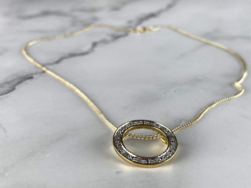 925 Sterling Silver Gold Plated White Sapphire Necklace Italy