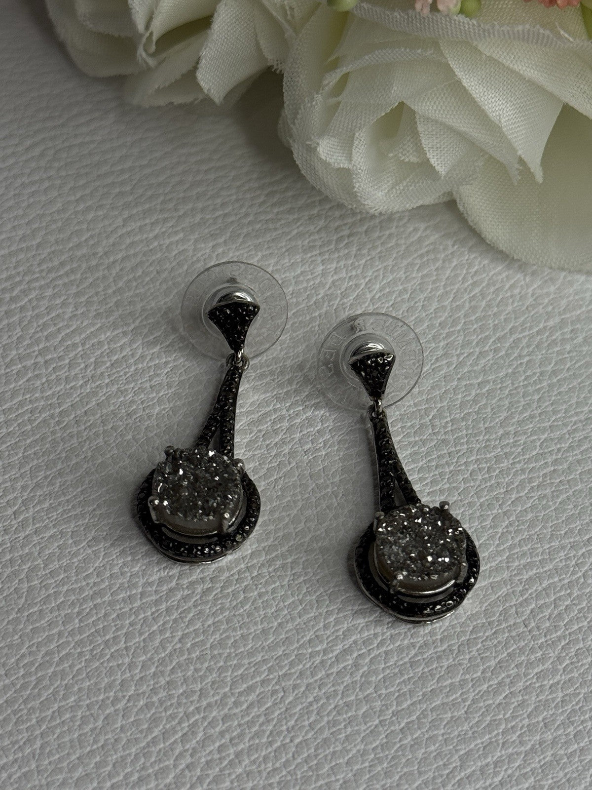 Elegant 925 Sterling Silver Marcasite Earrings Length 1.25 Inch