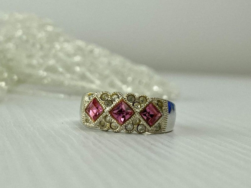 925 Sterling Silver Pink & White CZ Ring Size 5.5