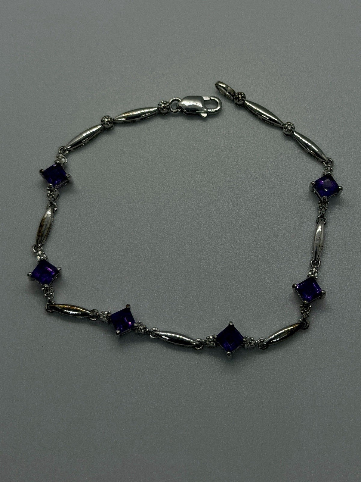 Elegant 925 Sterling Silver Purple Amethyst Bracelet Size 7