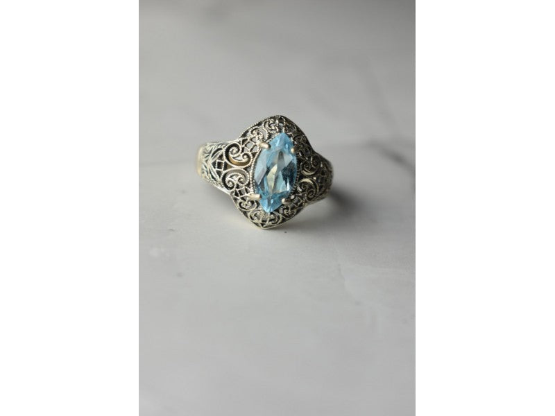 925 Sterling Silver Blue Spinel Openwork Ring Size 8.5