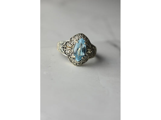 925 Sterling Silver Blue Spinel Openwork Ring Size 8.5