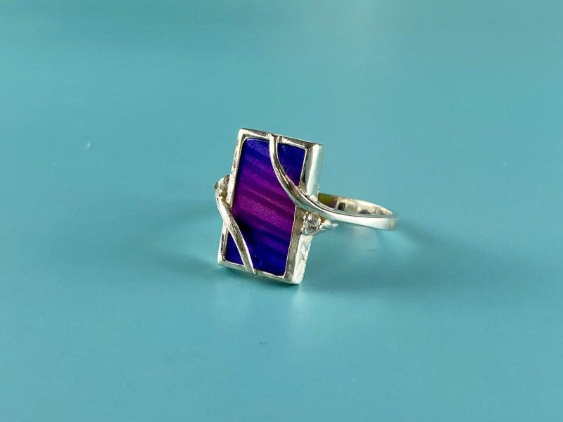 925 Sterling Silver Anodized Titanium & Quartz Ring Size 10.25