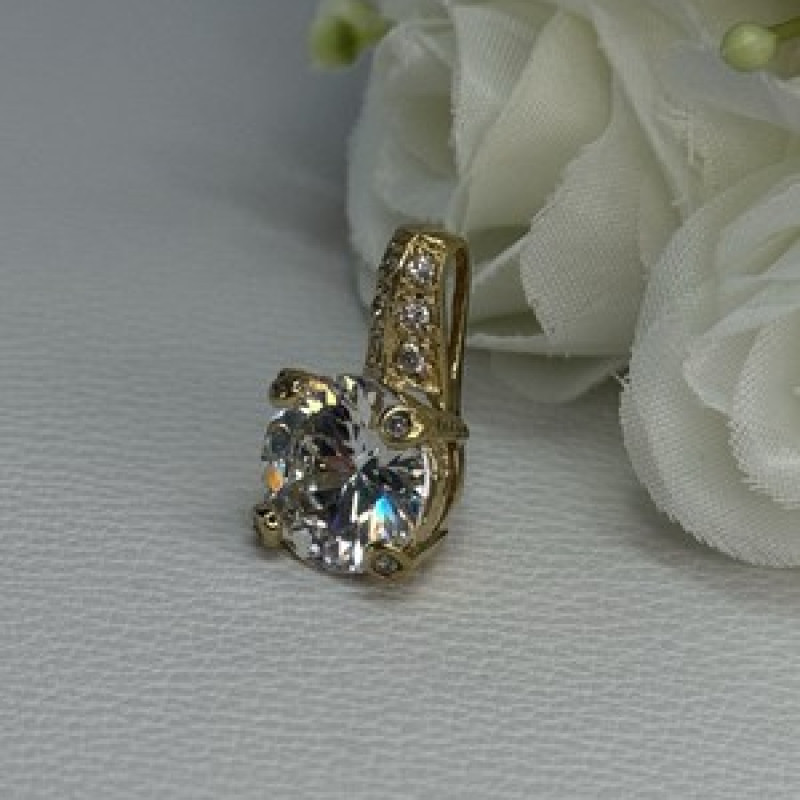 925 Sterling Silver Gold Plated CZ Pendant Length 0.80 Inch