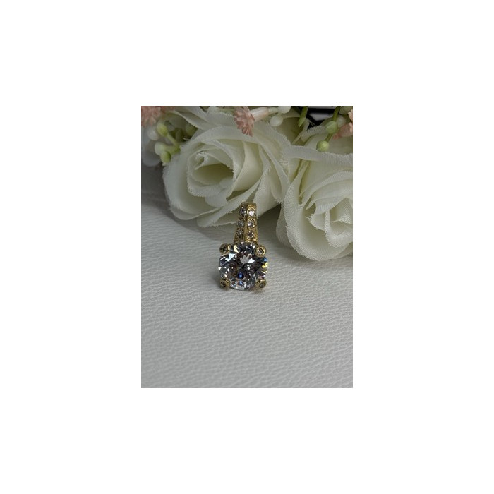 925 Sterling Silver Gold Plated CZ Pendant Length 0.80 Inch
