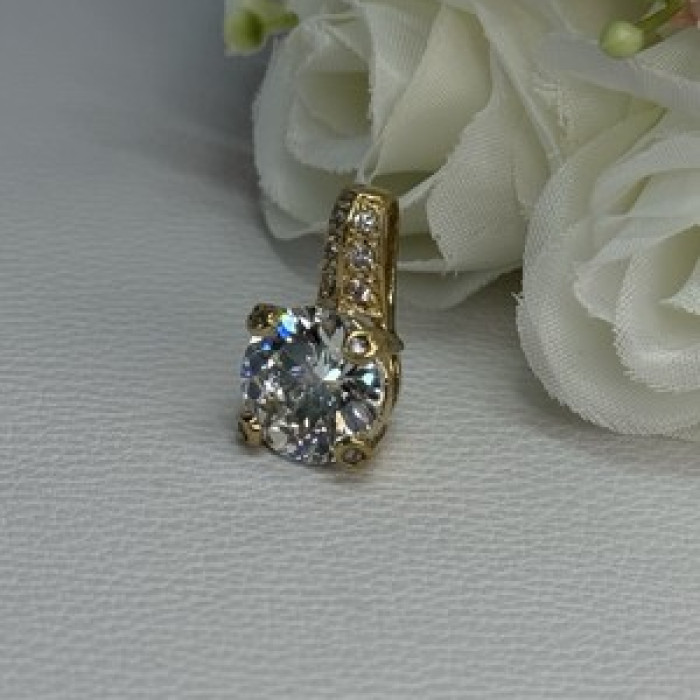 925 Sterling Silver Gold Plated CZ Pendant Length 0.80 Inch