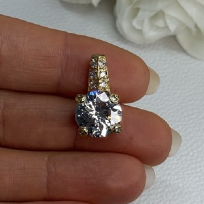 925 Sterling Silver Gold Plated CZ Pendant Length 0.80 Inch